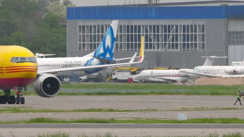 DHL cargo plane ready for takeoff Stock Footage 295819626