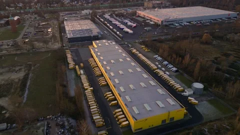 DHL Deutsche Post logistics center berlin city. Perfect aerial view drone Stock Footage 322703954