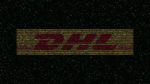DHL Express logo made of hexadecimal symbols on computer screen. Editorial 3D Stockillustratie
