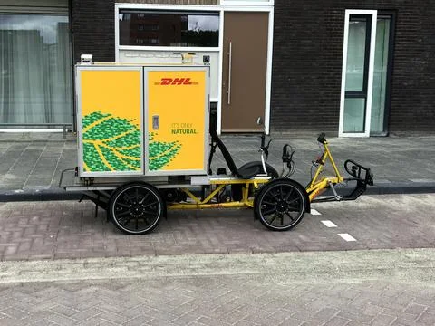 DHL inner-city Electric Delivery Cargo Bike Stock Photos