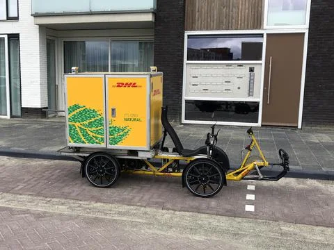 DHL inner-city Electric Delivery Cargo Bike Stock Photos