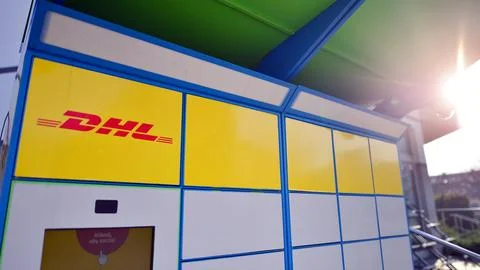 DHL parcel locker. Stock Photos