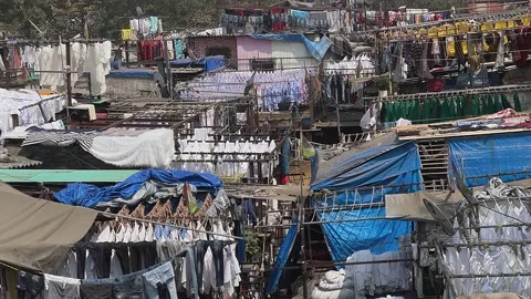 Dhobi ghat Mumbai, Dharavi slums laundry... | Stock Video | Pond5