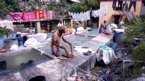 Dhobi Ghats or laundry work in Karnataka, India. Stock Footage 272768499