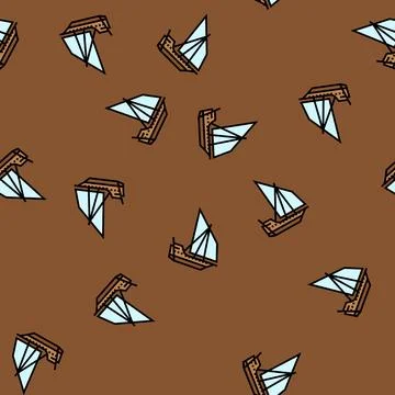 Dhow ancient ship vector seamless pattern Stock Illustration
