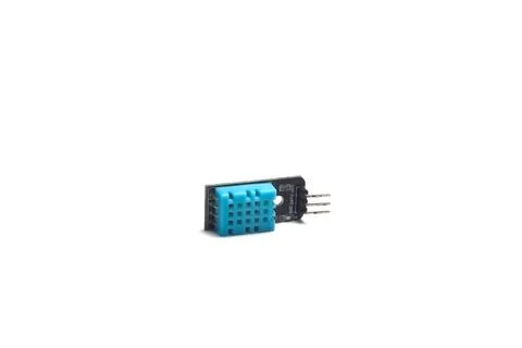 A DHT11 sensor, a temperature and humidity sensor, front view on a white back Stock Photos