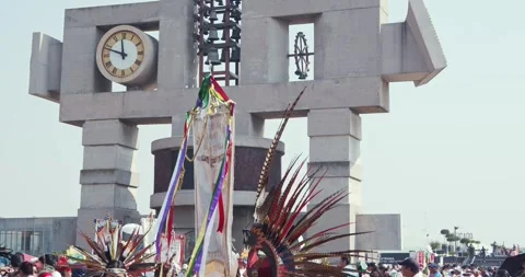 Día de Guadalupe procession, featuring a banner symbolizing Christ's Apparition Stock Footage 297504796