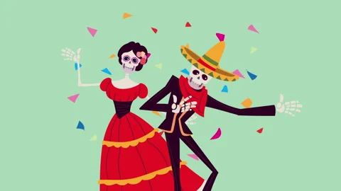 dia de los muertos animation with skelet... | Stock Video | Pond5