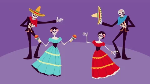 dia de los muertos animation with skelet... | Stock Video | Pond5