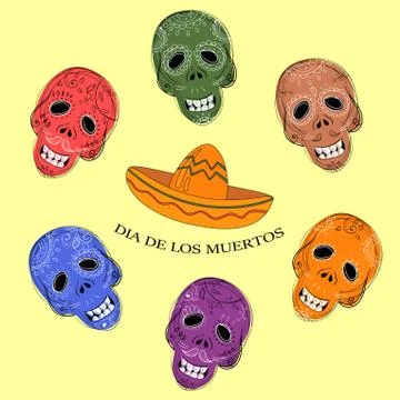 Dia de los Muertos. Day of the Dead sugar skulls Stock Illustration