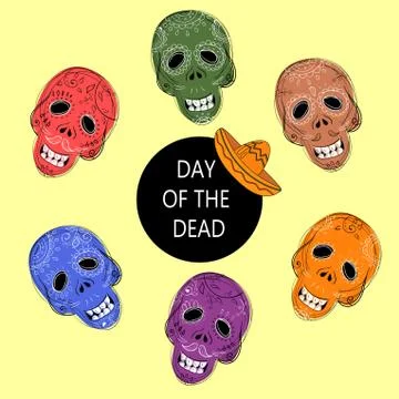 Dia de los Muertos. Day of the Dead sugar skulls Stock Illustration