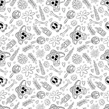 Dia de los Muertos. Pattern for traditional Mexican holiday dedicated to the mem Stock Illustration