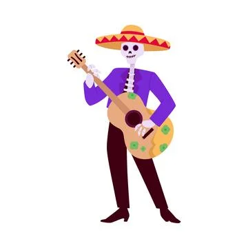 The Dia de Muertos is captured in a vector illustration with a cheerful skeleton 스톡 일러스트