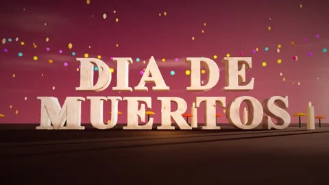 Dia De Muertos Carved Bone 3D Letters with Marigolds Candles and Papel Picado Видео 343814484