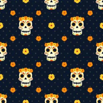 Dia de Muertos Seamless Pattern Illustration with Day of the Dead and Skele.. Stock Illustration