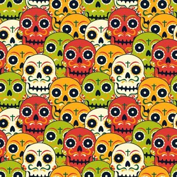 Dia de Muertos Seamless Pattern Illustration with Day of the Dead and Skele.. Stock Illustration