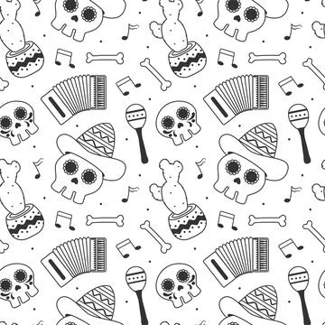 Dia de Muertos Seamless Pattern Illustration with Day of the Dead and Skele.. Stock Illustration