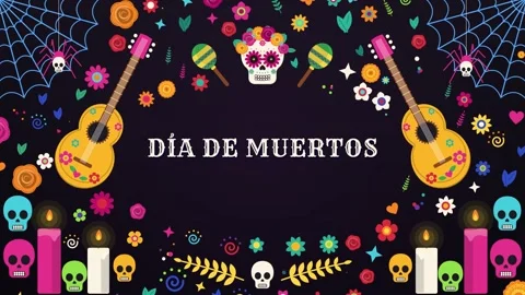 Dia de Muertos text framed by guitars Vídeo Stock 348259831