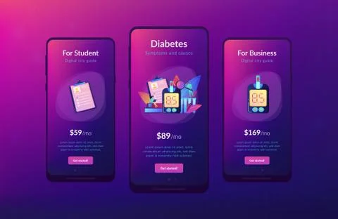 Diabetes mellitus app interface template. Stock Illustration