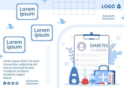 Diabetes Testing Brochure Template Flat Design Illustration Editable of Squar Stock Illustration