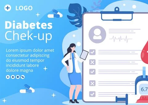 Diabetes Testing Brochure Template Flat Design Illustration Editable of Squar Stock Illustration