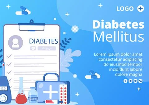 Diabetes Testing Brochure Template Flat Design Illustration Editable of Squar Stock Illustration