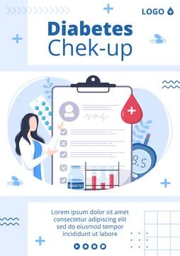 Diabetes Testing Flyer Template Flat Design Illustration Editable of Square B Stock Illustration