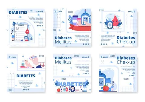 Diabetes Testing Post Template Flat Design Illustration Editable of Square Ba Stock Illustration