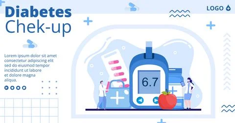 Diabetes Testing Post Template Flat Design Illustration Editable of Square Ba Stock Illustration