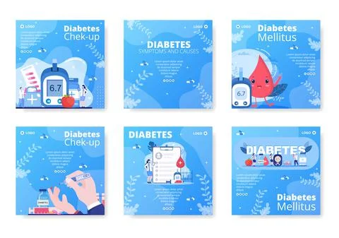 Diabetes Testing Post Template Flat Design Illustration Editable of Square Ba Stock Illustration