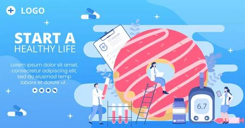 Diabetes Testing Post Template Flat Design Illustration Editable of Square Ba Stock Illustration