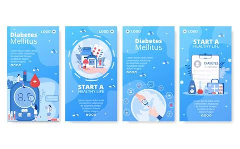 Diabetes Testing Stories Template Flat Design Illustration Editable of Square Stock Illustration