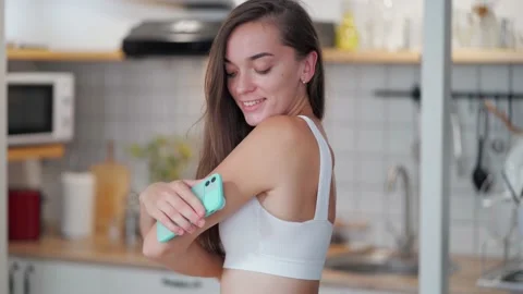 Diabetic patient uses sensor for remotely monitoring glucose level without blood Stock Footage 225056902