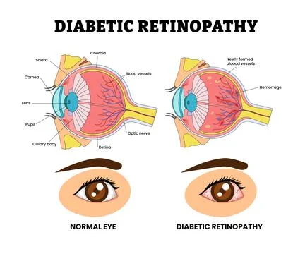 Diabetic Retinopathy Eye Vision Problem, Eye Disease for Educational Medica.. Illustrazione stock