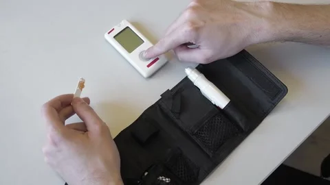 Diabetic set of self checking blood glucoxe sugar level. Stock Footage 192541603