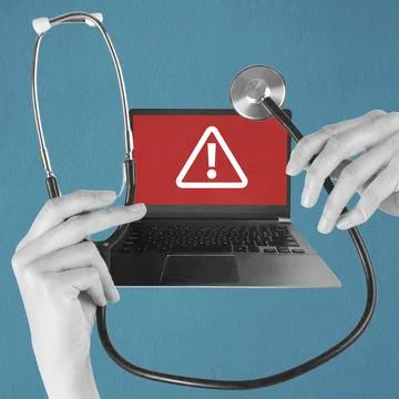 Diagnosing computer security threat with medical stethoscope Illustrazione stock