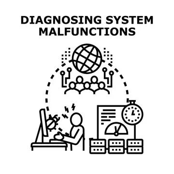 Diagnosing system malfunctions and problem fixing concept Stock Illustration