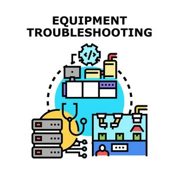 Diagnosing technical issues and equipment troubleshooting process Illustrazione stock