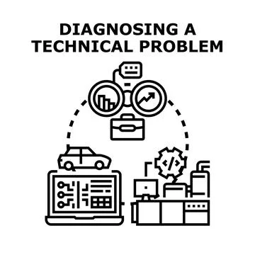 Diagnosing technical problem fixing software bug solution Illustrazione stock