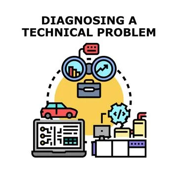 Diagnosing technical problem fixing software bug solution Stock Illustration