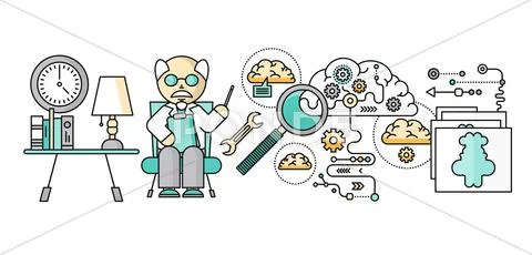 Diagnosis of Brain Psychology Flat Design Stock Illustration