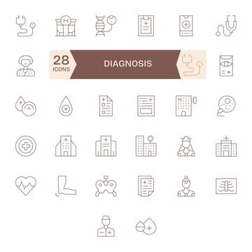 Diagnosis Exclusive Vector Set featuring 32 Thin Line PIXEL Perfect Retina .. Illustrazione stock