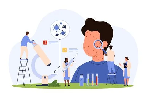 Diagnosis of infectious contagious disease, tiny people check symptoms of 스톡 일러스트