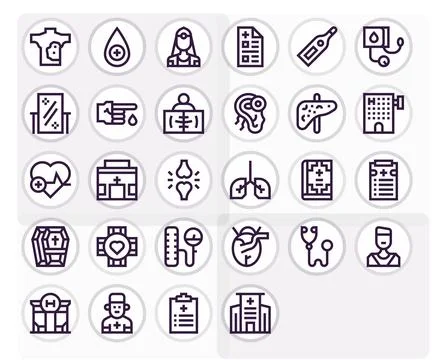 Diagnosis Vector Icon Collection with 28 128x128 Bold Line Designs Stock Illustration