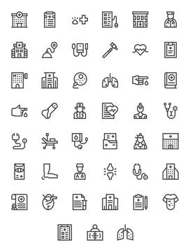 Diagnosis Vector Icon Collection with 45 64x64 Bold Line Designs Illustrazione stock
