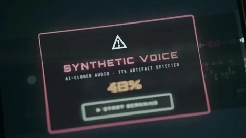 Diagnostic alert indicating that audio is generated by AI, Synthetic Voice, AI Stock Footage 333374145