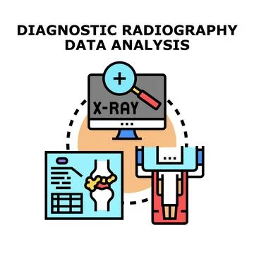 Diagnostic radiography data analysis displaying medical imaging process Stock Illustration