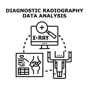 Diagnostic radiography data analysis displaying medical imaging process Stock Illustration