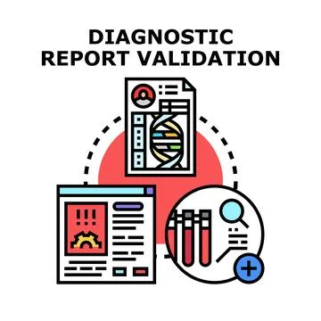 Diagnostic report validation process and medical test analysis Stockillustratie
