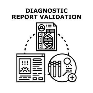 Diagnostic report validation process and medical test analysis 库存插图